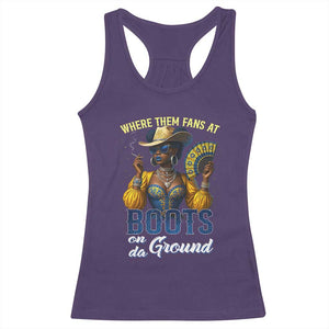 Melanin Cowgirls Linedance Racerback Tank Top Where Them Fans At Boots On Da Ground TS02 Purple Print Your Wear