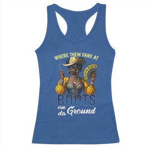 Melanin Cowgirls Linedance Racerback Tank Top Where Them Fans At Boots On Da Ground TS02 Royal Blue Print Your Wear
