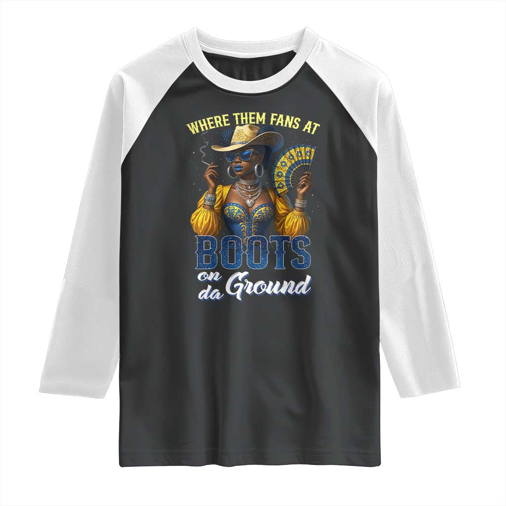 Melanin Cowgirls Linedance Raglan Shirt Where Them Fans At Boots On Da Ground TS02 Black White Print Your Wear