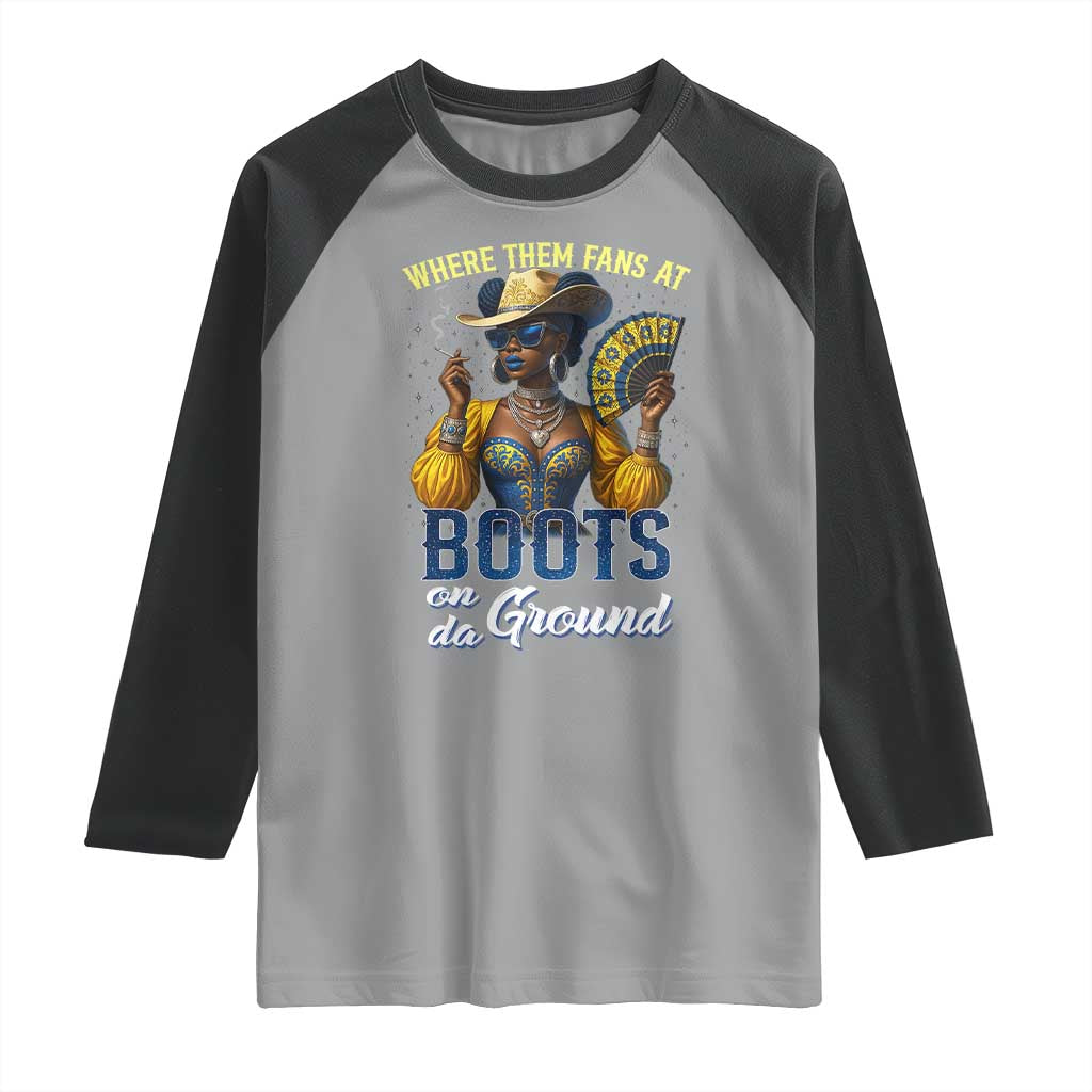 Melanin Cowgirls Linedance Raglan Shirt Where Them Fans At Boots On Da Ground TS02 Sport Gray Black Print Your Wear
