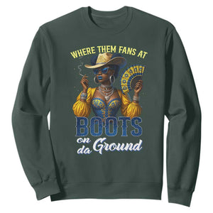 Melanin Cowgirls Linedance Sweatshirt Where Them Fans At Boots On Da Ground TS02 Dark Forest Green Print Your Wear