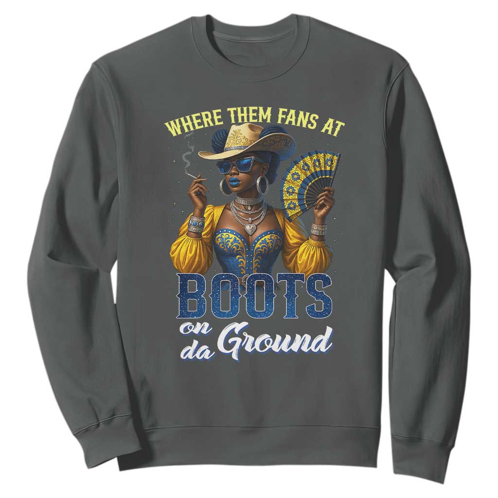 Melanin Cowgirls Linedance Sweatshirt Where Them Fans At Boots On Da Ground TS02 Dark Heather Print Your Wear