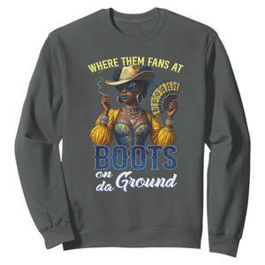 Melanin Cowgirls Linedance Sweatshirt Where Them Fans At Boots On Da Ground TS02 Dark Heather Print Your Wear