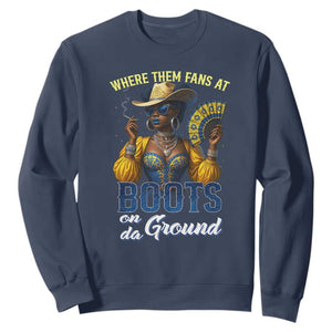 Melanin Cowgirls Linedance Sweatshirt Where Them Fans At Boots On Da Ground TS02 Navy Print Your Wear