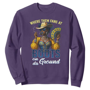 Melanin Cowgirls Linedance Sweatshirt Where Them Fans At Boots On Da Ground TS02 Purple Print Your Wear