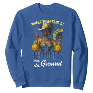 Melanin Cowgirls Linedance Sweatshirt Where Them Fans At Boots On Da Ground TS02 Royal Blue Print Your Wear