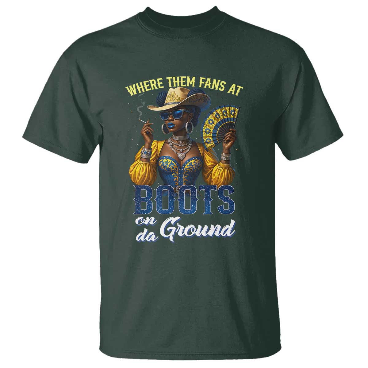 Melanin Cowgirls Linedance T Shirt Where Them Fans At Boots On Da Ground TS02 Dark Forest Green Print Your Wear