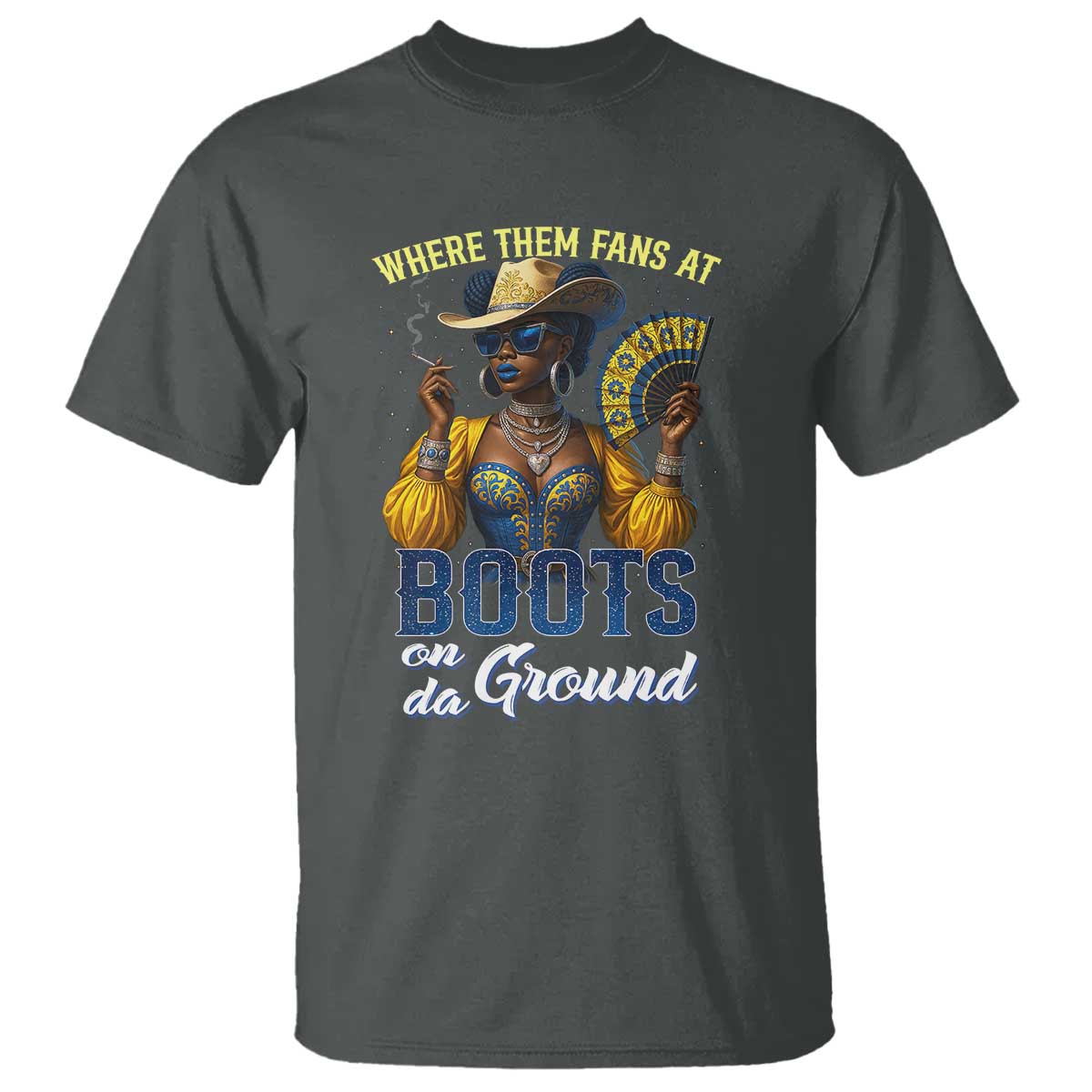 Melanin Cowgirls Linedance T Shirt Where Them Fans At Boots On Da Ground TS02 Dark Heather Print Your Wear