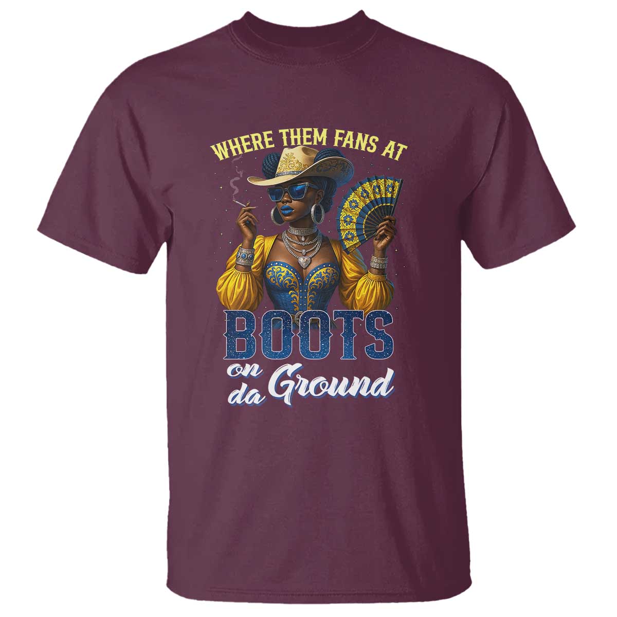 Melanin Cowgirls Linedance T Shirt Where Them Fans At Boots On Da Ground TS02 Maroon Print Your Wear