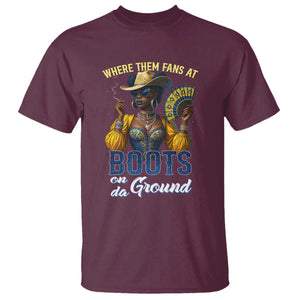 Melanin Cowgirls Linedance T Shirt Where Them Fans At Boots On Da Ground TS02 Maroon Print Your Wear