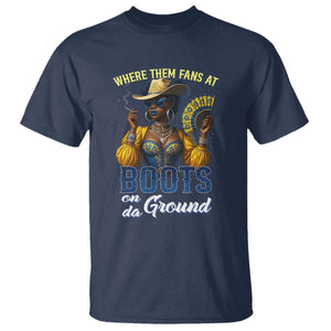 Melanin Cowgirls Linedance T Shirt Where Them Fans At Boots On Da Ground TS02 Navy Print Your Wear