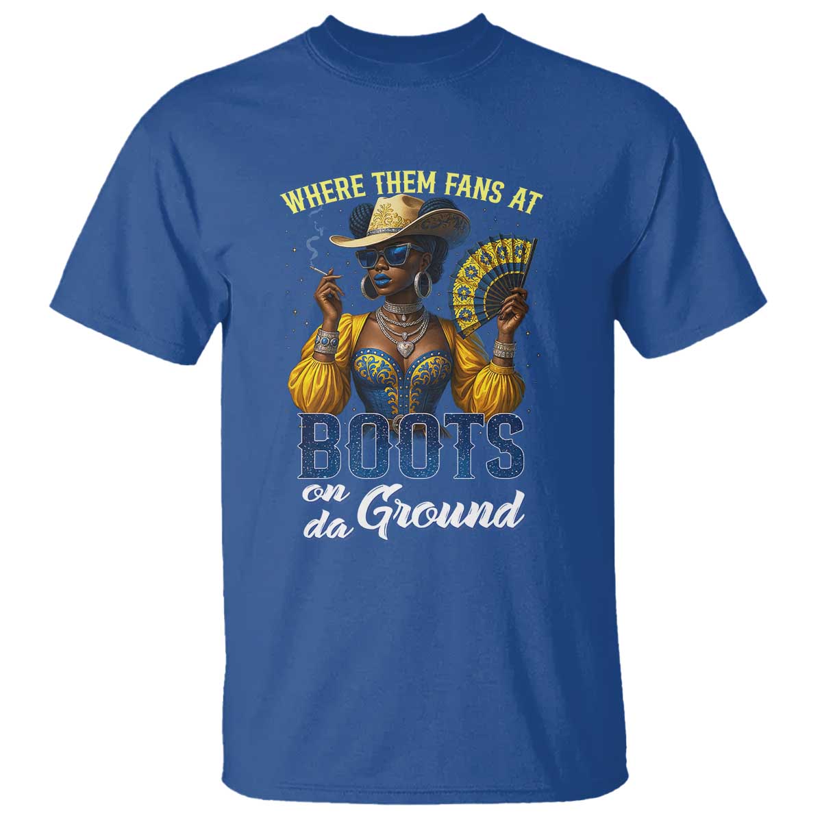Melanin Cowgirls Linedance T Shirt Where Them Fans At Boots On Da Ground TS02 Royal Blue Print Your Wear
