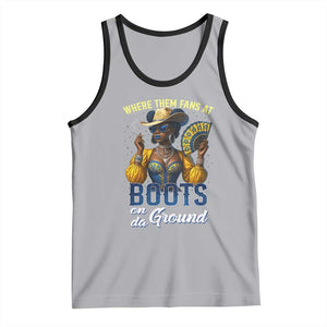 Melanin Cowgirls Linedance Tank Top Where Them Fans At Boots On Da Ground TS02 Athletic Heather Black Print Your Wear