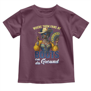 Melanin Cowgirls Linedance Toddler T Shirt Where Them Fans At Boots On Da Ground TS02 Maroon Print Your Wear