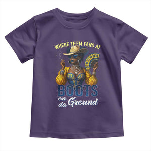 Melanin Cowgirls Linedance Toddler T Shirt Where Them Fans At Boots On Da Ground TS02 Purple Print Your Wear
