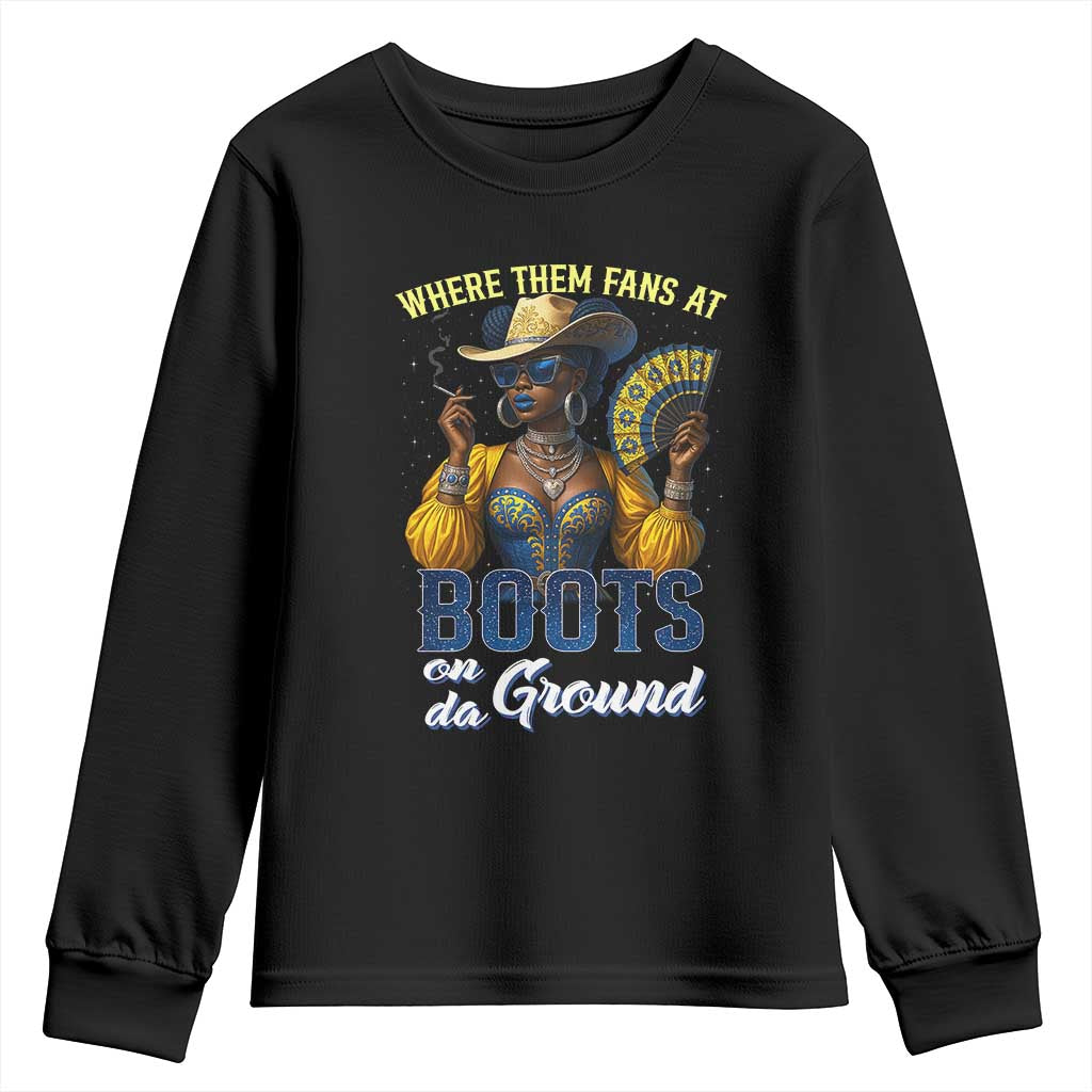 Melanin Cowgirls Linedance Youth Sweatshirt Where Them Fans At Boots On Da Ground TS02 Black Print Your Wear
