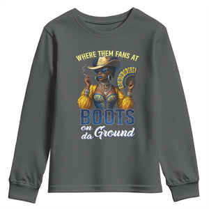 Melanin Cowgirls Linedance Youth Sweatshirt Where Them Fans At Boots On Da Ground TS02 Dark Heather Print Your Wear