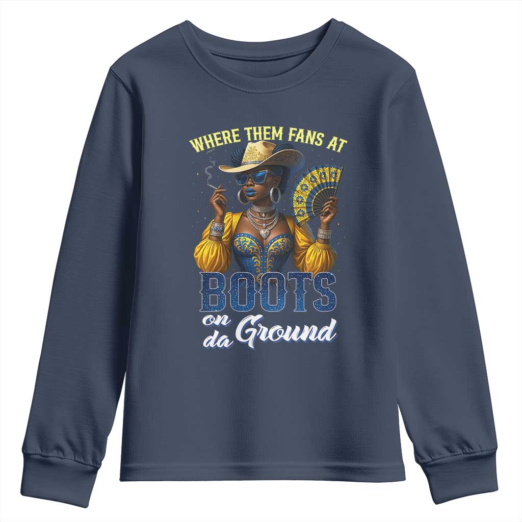 Melanin Cowgirls Linedance Youth Sweatshirt Where Them Fans At Boots On Da Ground TS02 Navy Print Your Wear