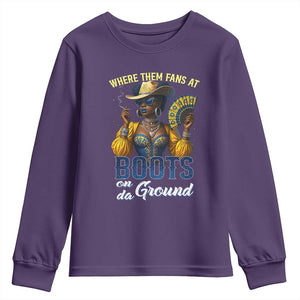 Melanin Cowgirls Linedance Youth Sweatshirt Where Them Fans At Boots On Da Ground TS02 Purple Print Your Wear