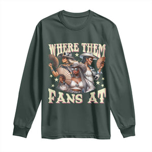 Melanin Cowgirls Long Sleeve Shirt Where Them Fans At Country Life Women Girls TS02 Dark Forest Green Print Your Wear