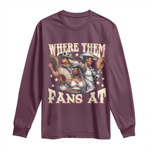 Melanin Cowgirls Long Sleeve Shirt Where Them Fans At Country Life Women Girls TS02 Maroon Print Your Wear