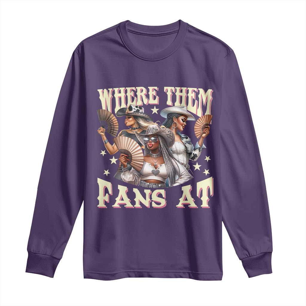Melanin Cowgirls Long Sleeve Shirt Where Them Fans At Country Life Women Girls TS02 Purple Print Your Wear