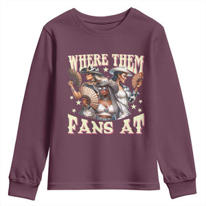 Melanin Cowgirls Youth Sweatshirt Where Them Fans At Country Life Women Girls TS02 Maroon Print Your Wear