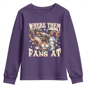 Melanin Cowgirls Youth Sweatshirt Where Them Fans At Country Life Women Girls TS02 Purple Print Your Wear