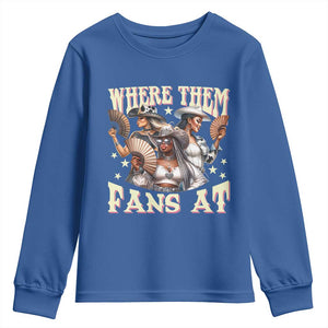 Melanin Cowgirls Youth Sweatshirt Where Them Fans At Country Life Women Girls TS02 Royal Blue Print Your Wear