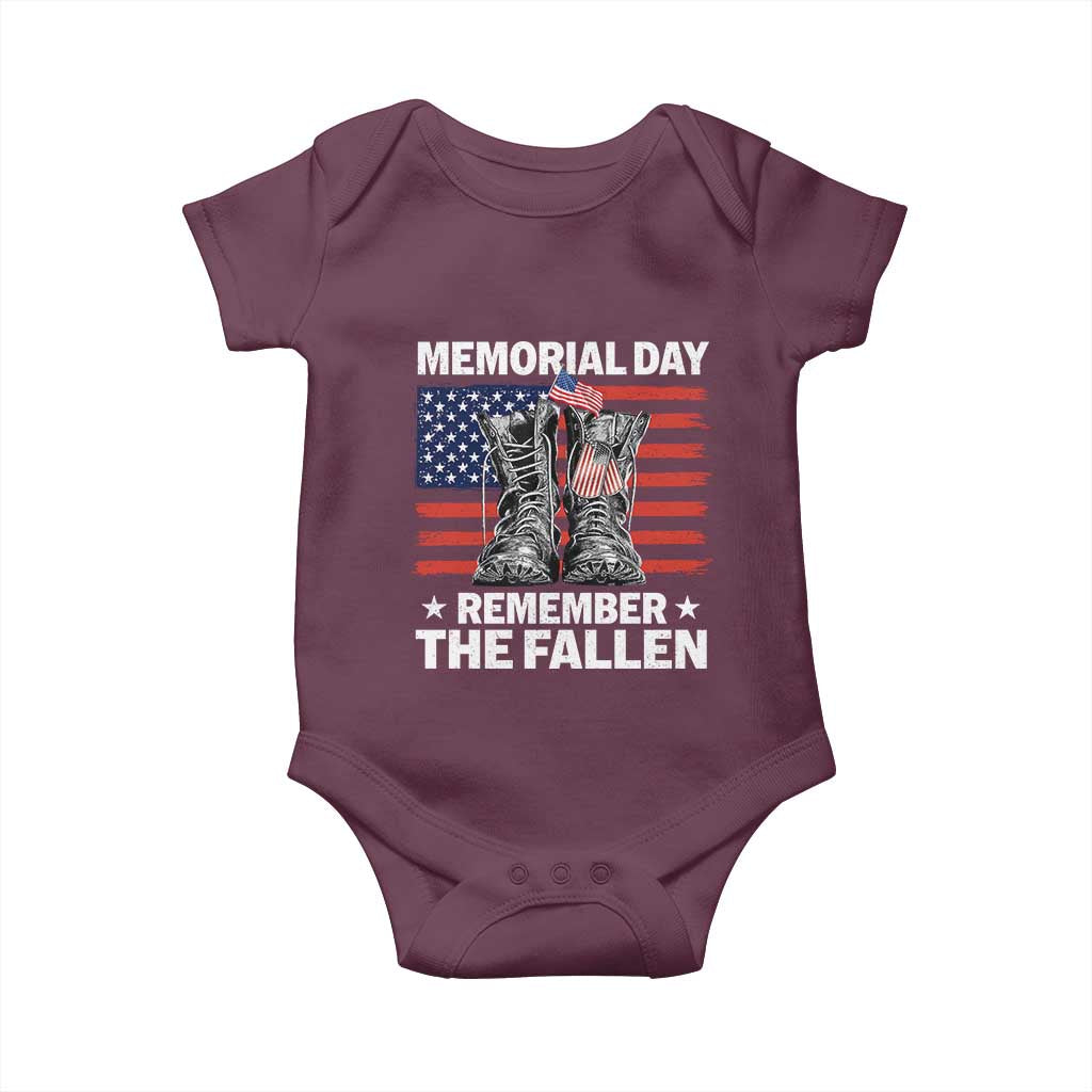 Memorial Day Remember The Fallen Baby Onesie Veteran Military Vintage USA Flag TS10 Maroon Print Your Wear