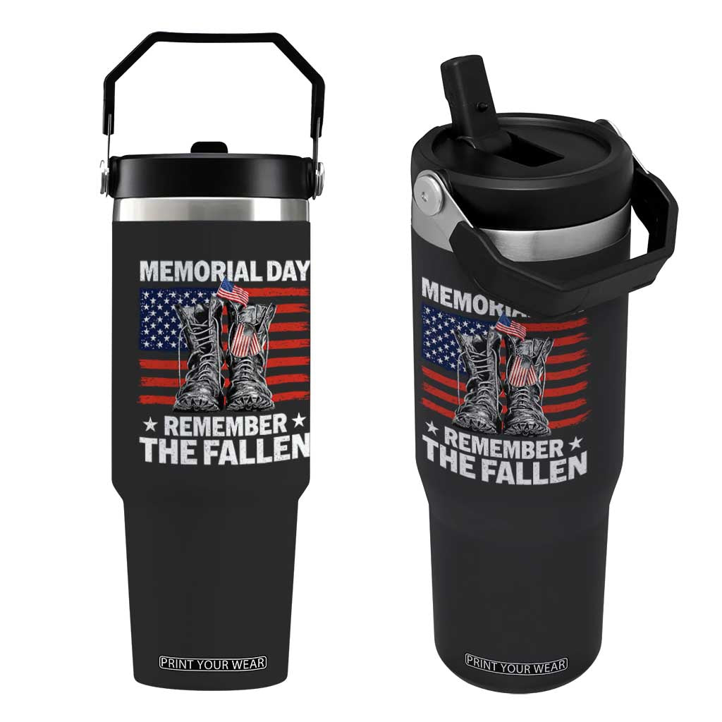 Memorial Day Remember The Fallen Flip Straw Tumbler Veteran Military Vintage USA Flag TS10 One Size: 30 oz Black Print Your Wear