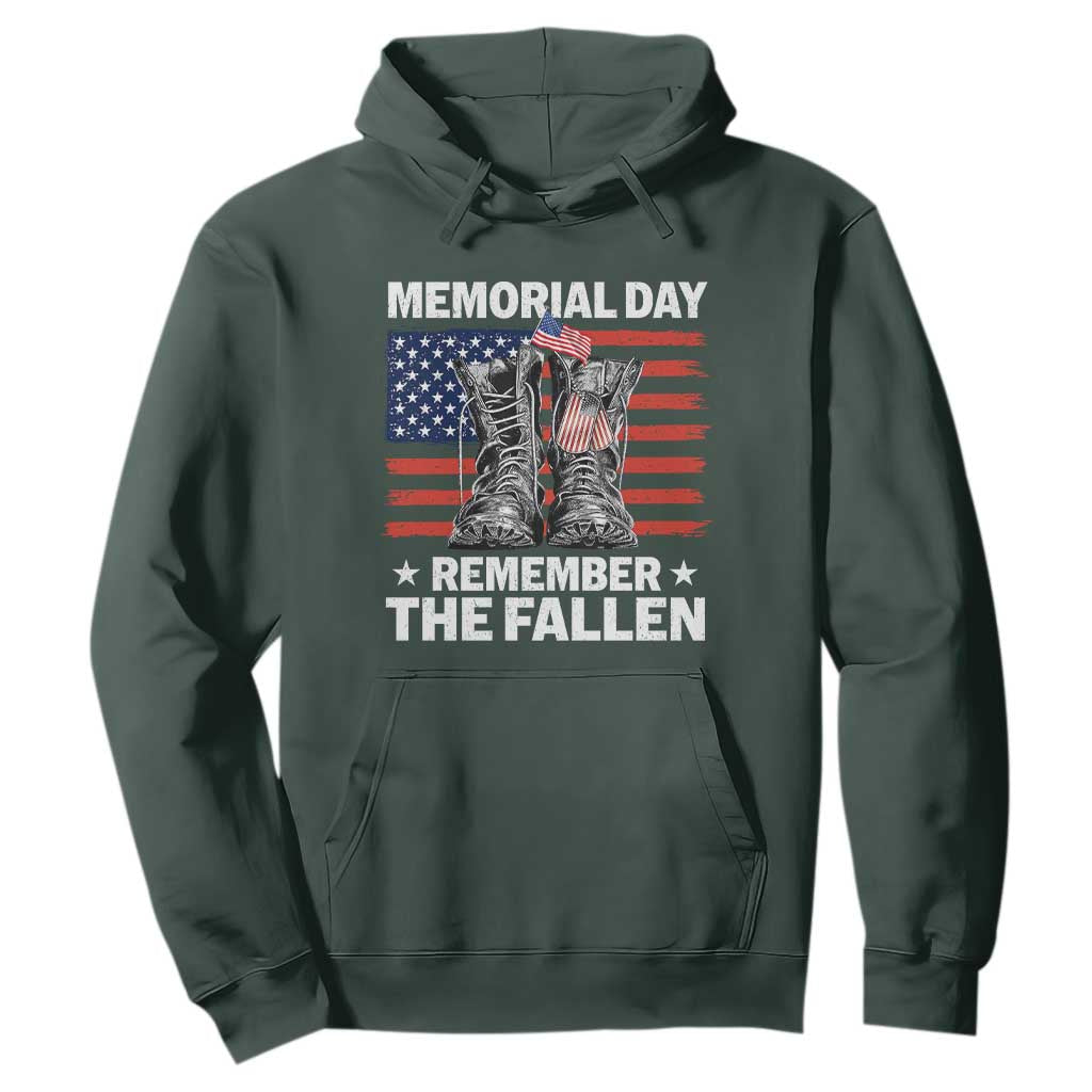 Memorial Day Remember The Fallen Hoodie Veteran Military Vintage USA Flag TS10 Dark Forest Green Print Your Wear