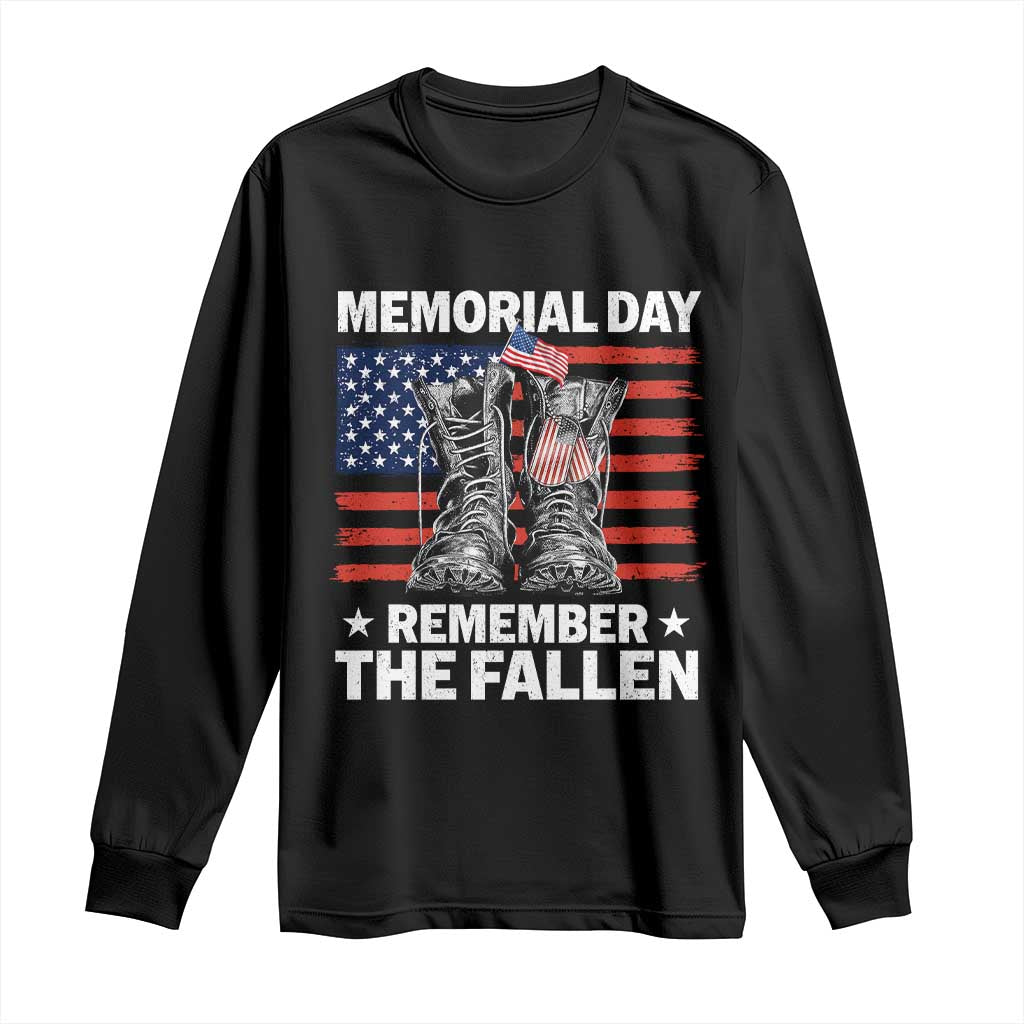 Memorial Day Remember The Fallen Long Sleeve Shirt Veteran Military Vintage USA Flag TS10 Black Print Your Wear
