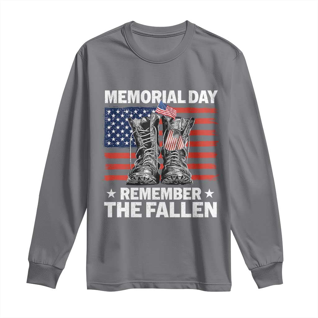 Memorial Day Remember The Fallen Long Sleeve Shirt Veteran Military Vintage USA Flag TS10 Charcoal Print Your Wear
