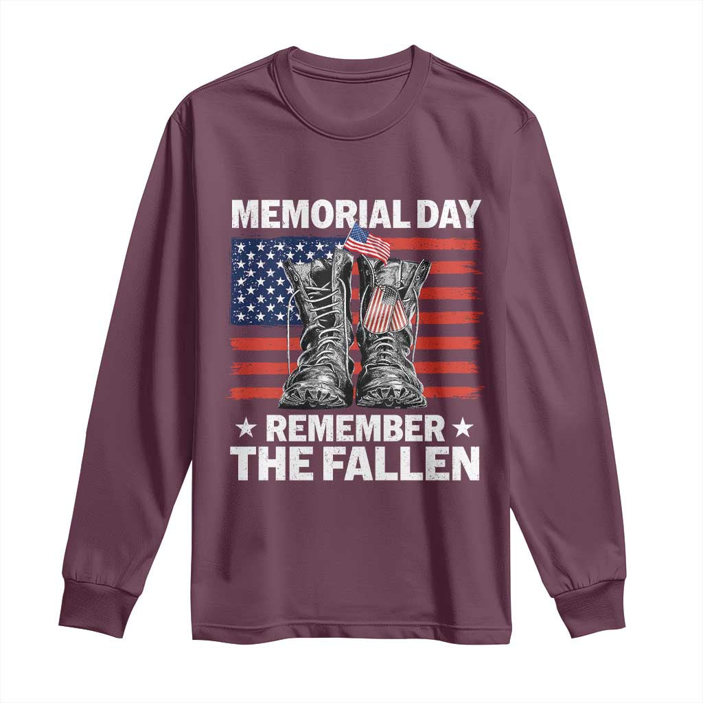 Memorial Day Remember The Fallen Long Sleeve Shirt Veteran Military Vintage USA Flag TS10 Maroon Print Your Wear