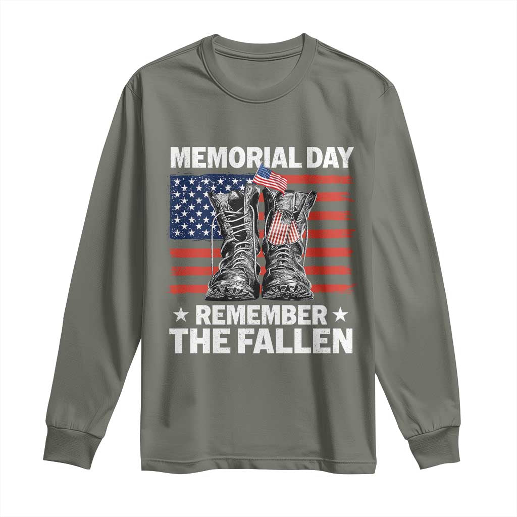 Memorial Day Remember The Fallen Long Sleeve Shirt Veteran Military Vintage USA Flag TS10 Military Green Print Your Wear