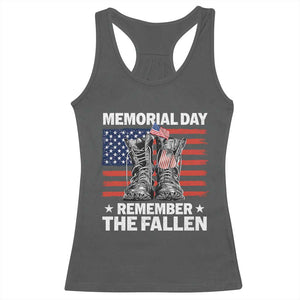 Memorial Day Remember The Fallen Racerback Tank Top Veteran Military Vintage USA Flag TS10 Dark Heather Print Your Wear