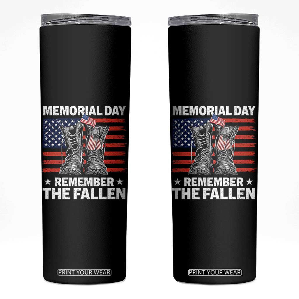 Memorial Day Remember The Fallen Skinny Tumbler Veteran Military Vintage USA Flag TS10 Black Print Your Wear