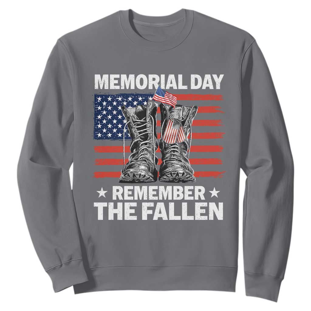Memorial Day Remember The Fallen Sweatshirt Veteran Military Vintage USA Flag TS10 Charcoal Print Your Wear
