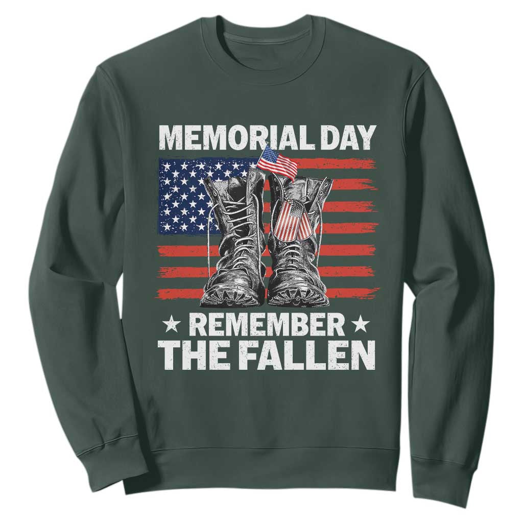 Memorial Day Remember The Fallen Sweatshirt Veteran Military Vintage USA Flag TS10 Dark Forest Green Print Your Wear