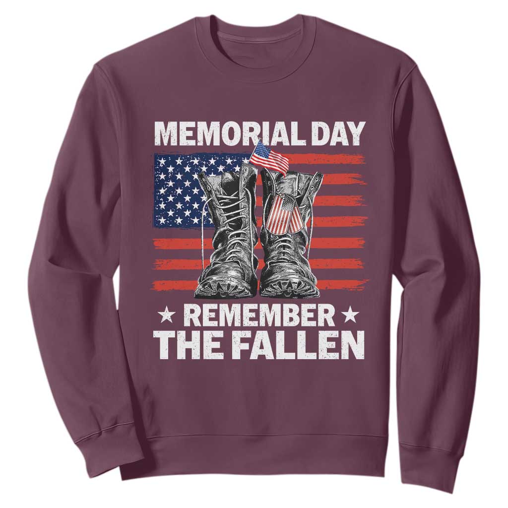 Memorial Day Remember The Fallen Sweatshirt Veteran Military Vintage USA Flag TS10 Maroon Print Your Wear