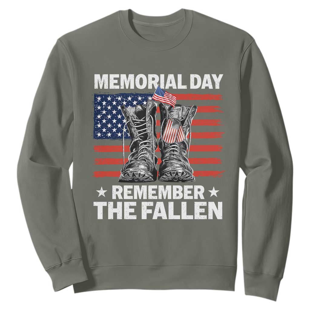 Memorial Day Remember The Fallen Sweatshirt Veteran Military Vintage USA Flag TS10 Military Green Print Your Wear