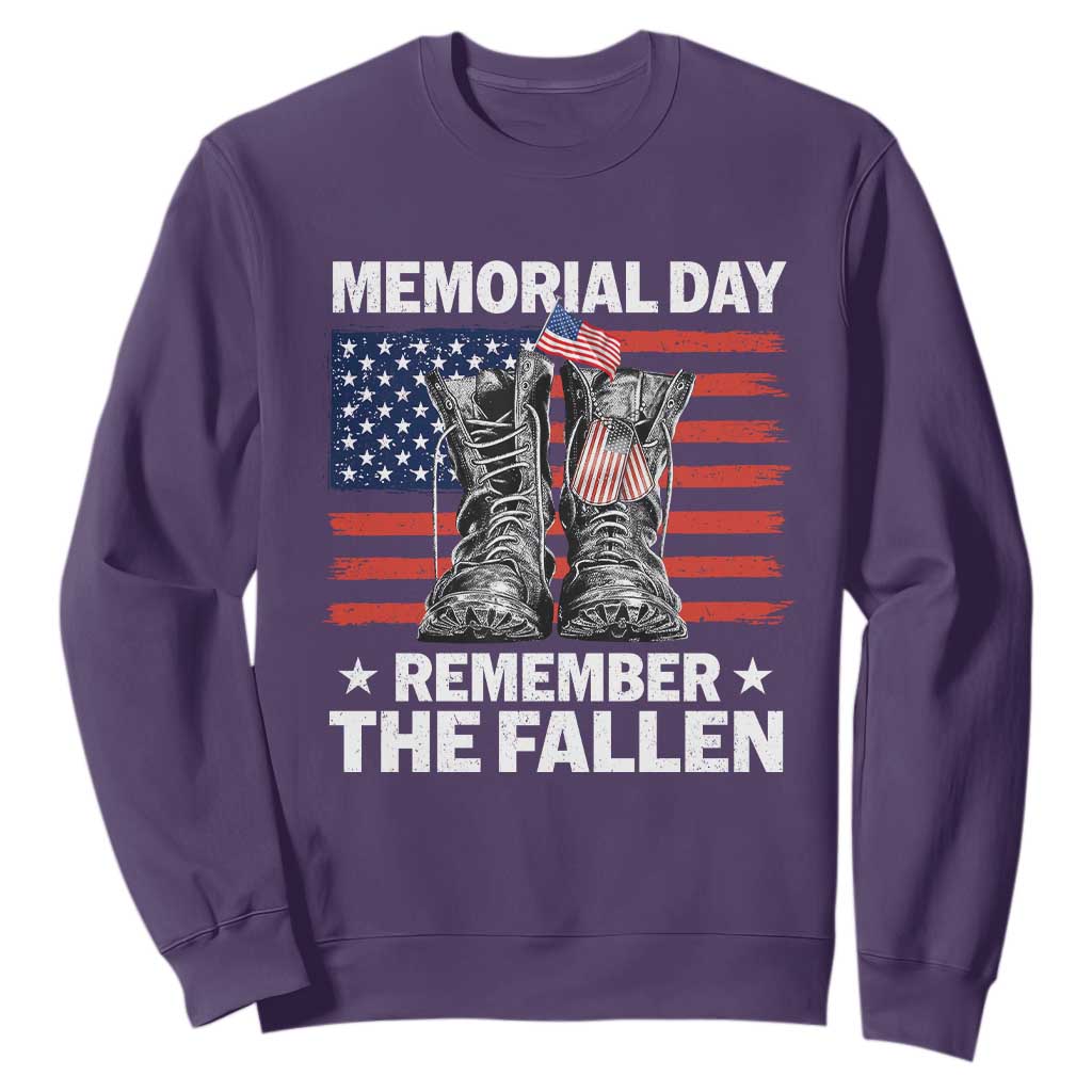 Memorial Day Remember The Fallen Sweatshirt Veteran Military Vintage USA Flag TS10 Purple Print Your Wear