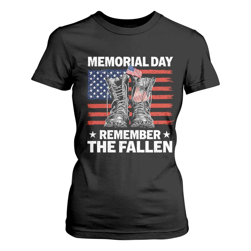 Memorial Day Remember The Fallen T Shirt For Women Veteran Military Vintage USA Flag TS10 Black Print Your Wear
