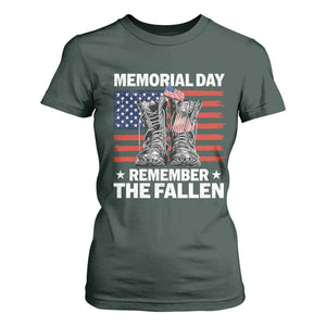 Memorial Day Remember The Fallen T Shirt For Women Veteran Military Vintage USA Flag TS10 Dark Forest Green Print Your Wear