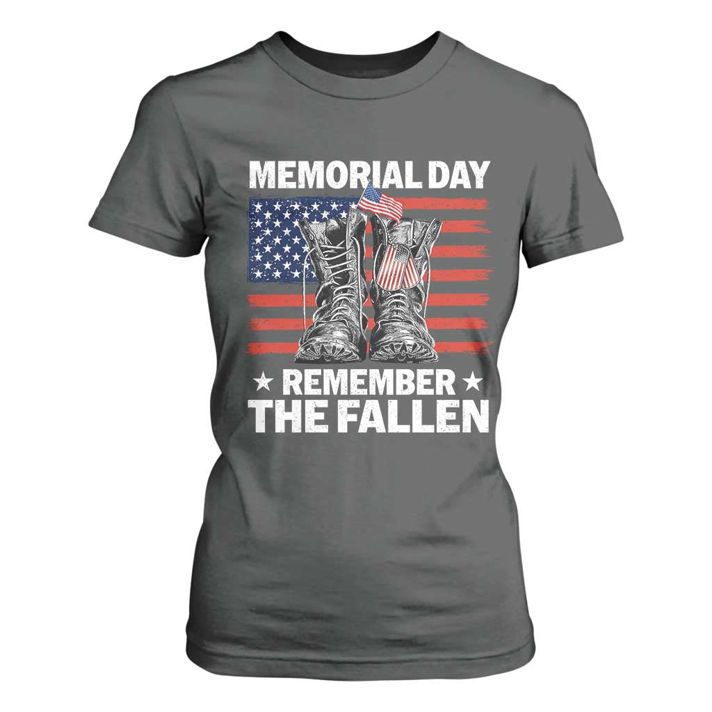 Memorial Day Remember The Fallen T Shirt For Women Veteran Military Vintage USA Flag TS10 Dark Heather Print Your Wear