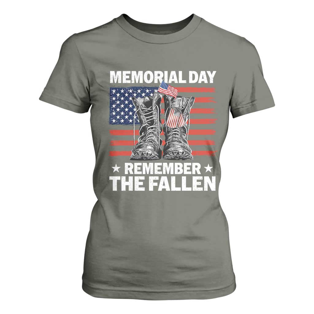 Memorial Day Remember The Fallen T Shirt For Women Veteran Military Vintage USA Flag TS10 Military Green Print Your Wear