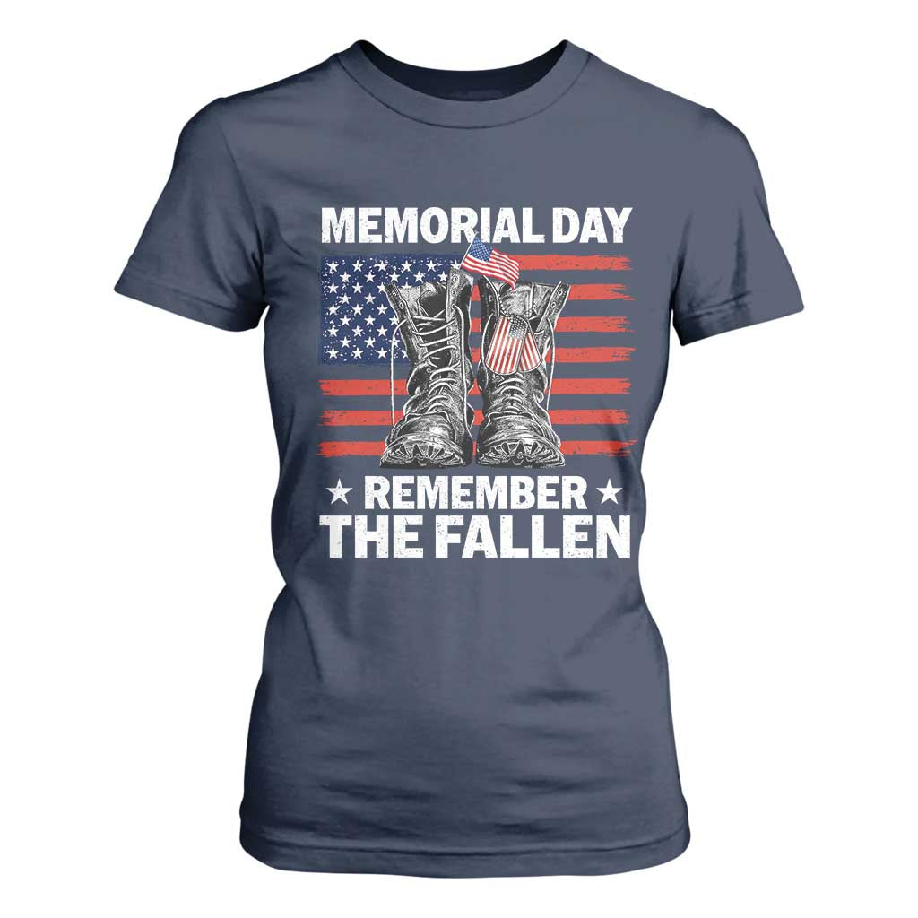 Memorial Day Remember The Fallen T Shirt For Women Veteran Military Vintage USA Flag TS10 Navy Print Your Wear
