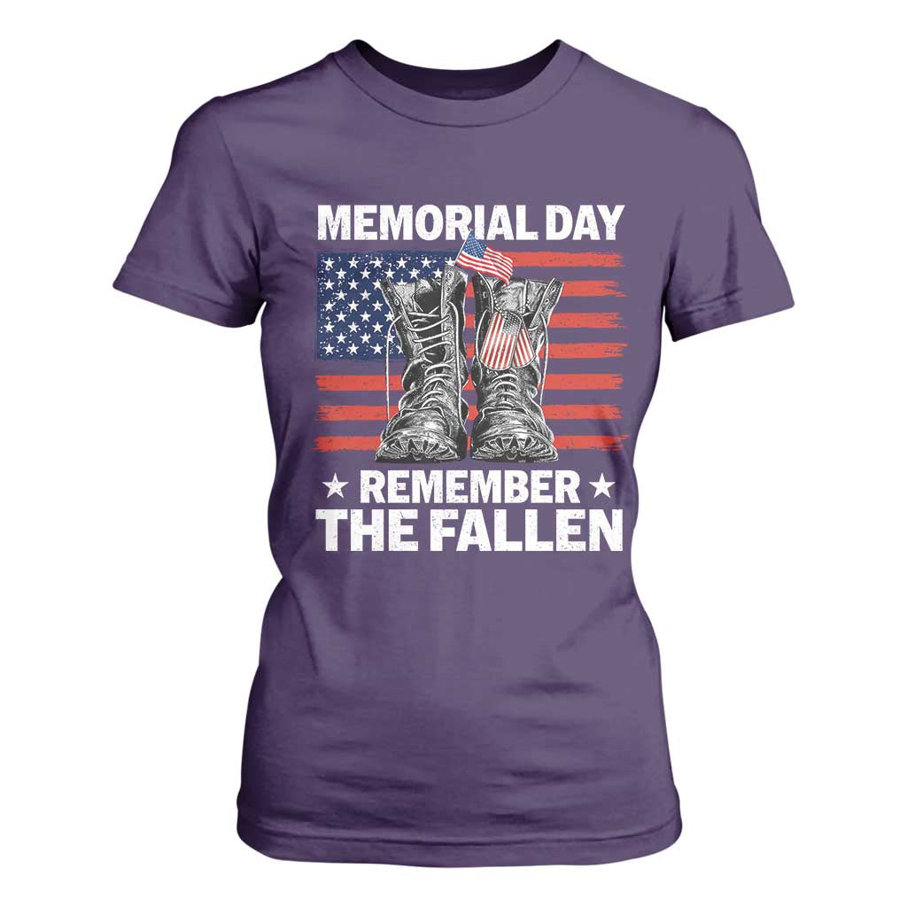 Memorial Day Remember The Fallen T Shirt For Women Veteran Military Vintage USA Flag TS10 Purple Print Your Wear