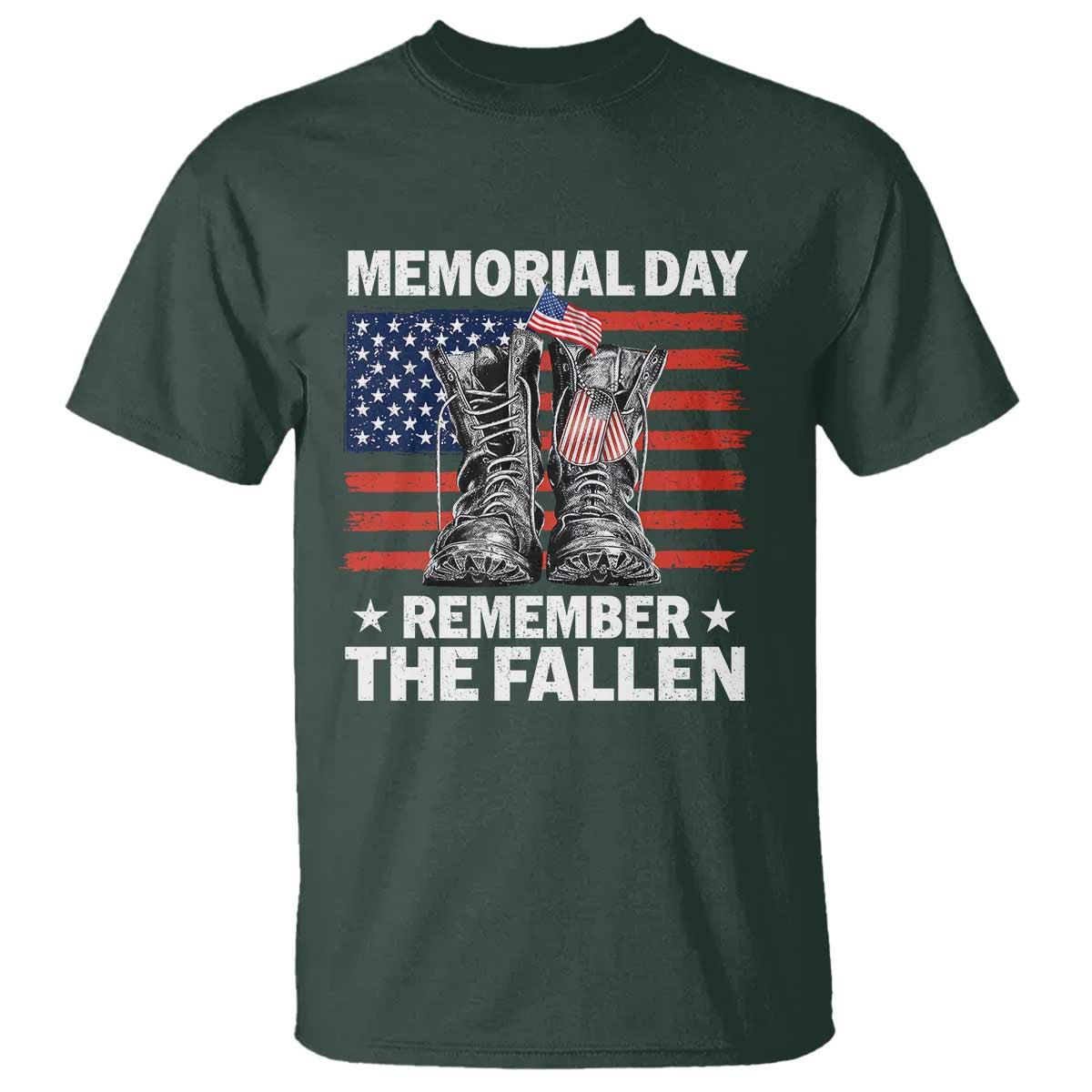 Memorial Day Remember The Fallen T Shirt Veteran Military Vintage USA Flag TS10 Dark Forest Green Print Your Wear